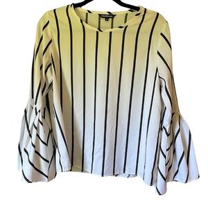 Black and White Striped Bell Sleeve Top